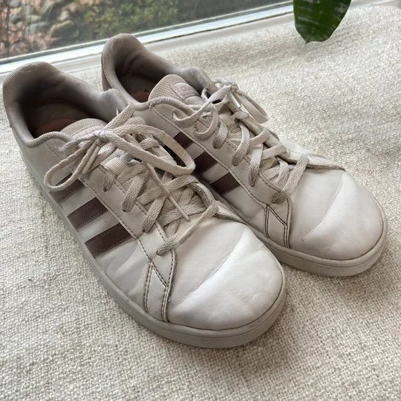 adidas | Shoes | Adidas Vs Advantage White Leather Pink Strips Sneakers  Size 6 | Poshmark